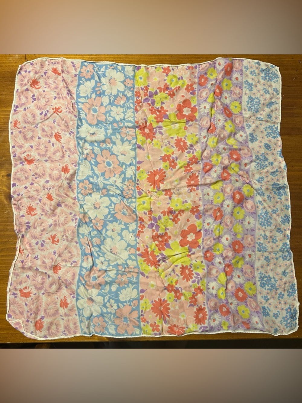 Floral Patchwork Scarf in Pastel Pink, Blue & Lilac